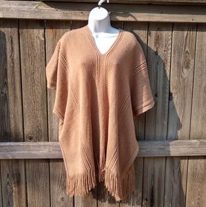 Charlie Paige Tan Fringe Cape Poncho